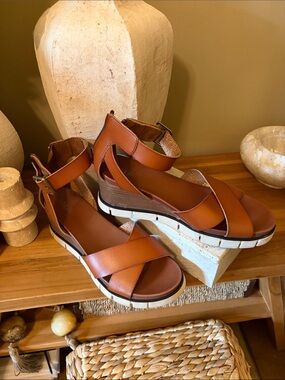 MIA Cognac Tan Wedge Sandals with Ankle Strap